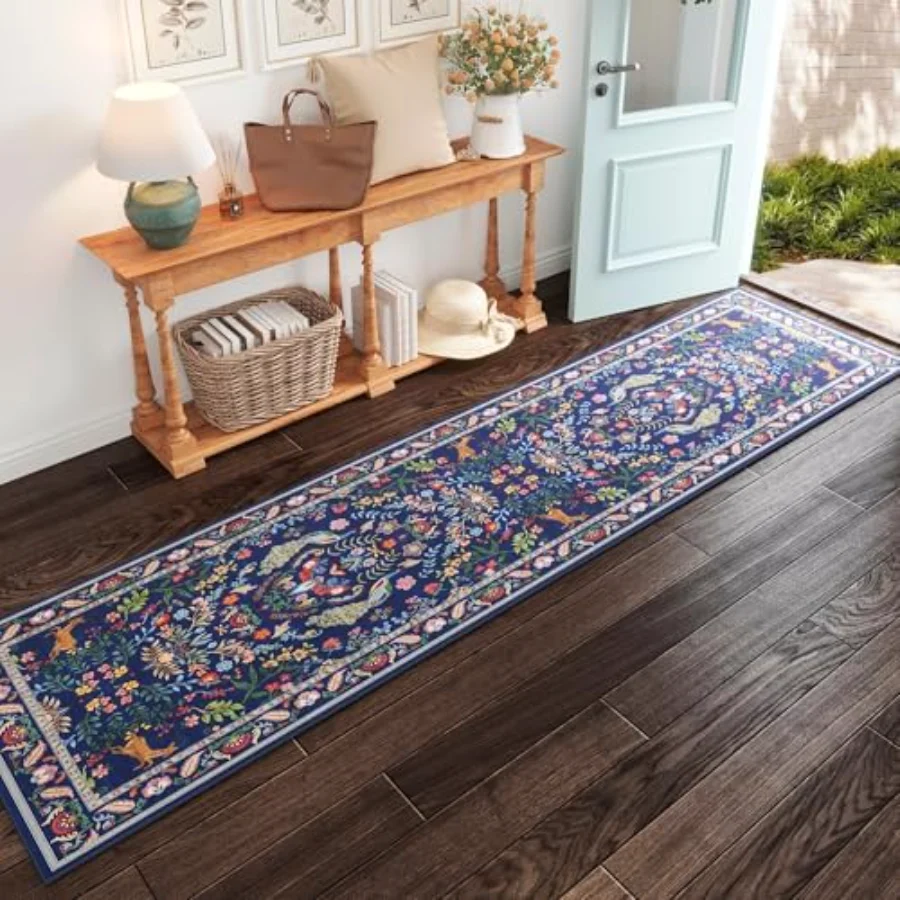 Floral Runner, Blue 2'7" × 8', view 6