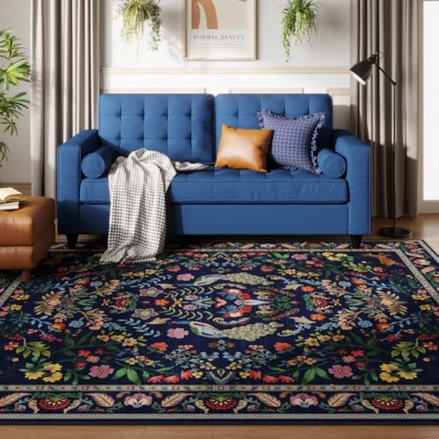 Floral Area Rug, Blue 3' × 5', view 5
