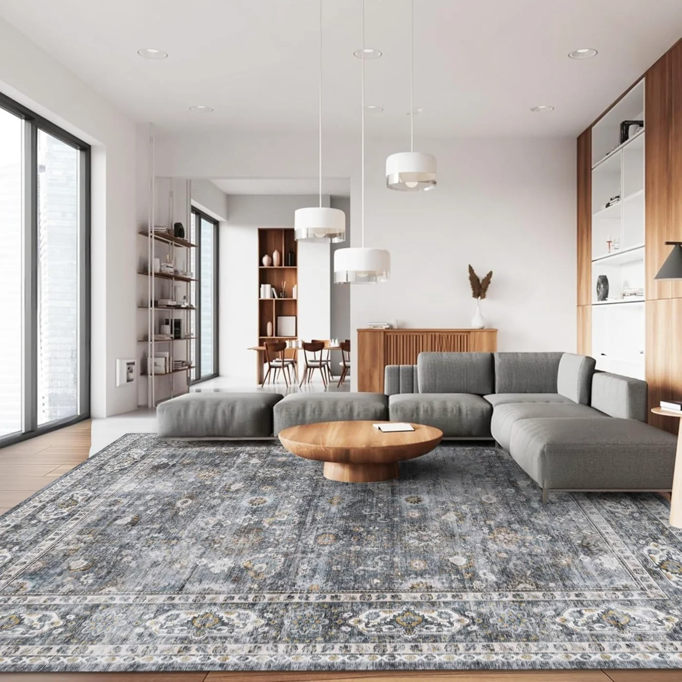 Boho Vintage Area Rug, Grey 9' × 12'