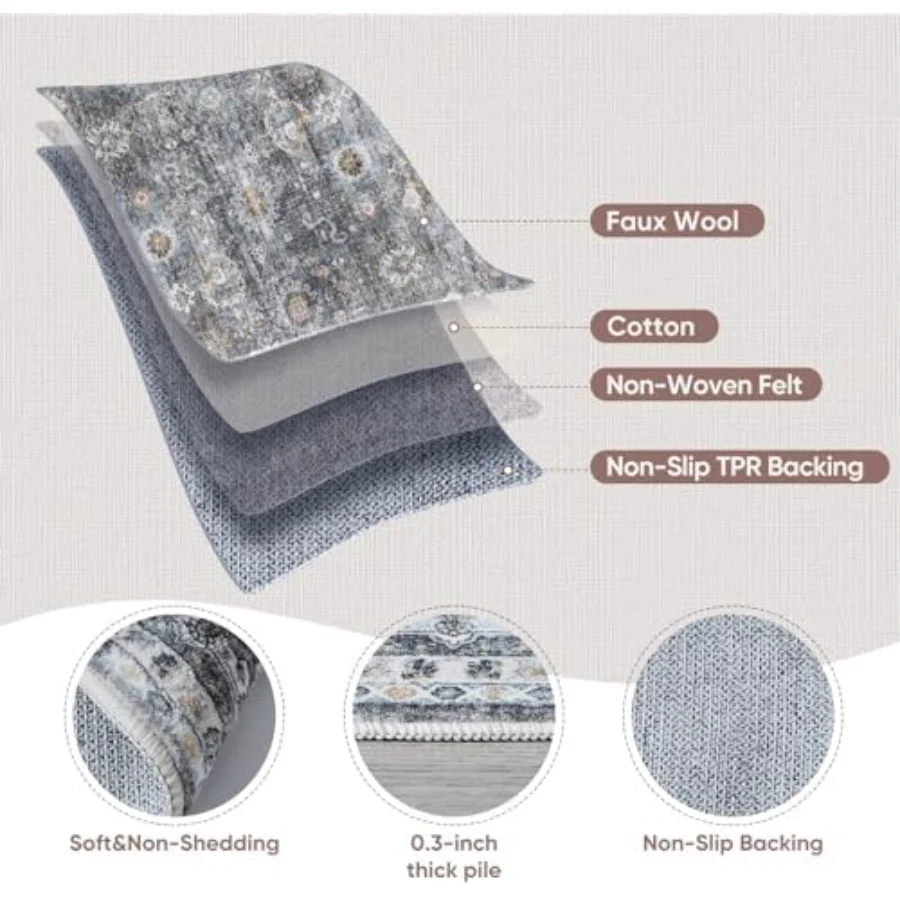 Boho Vintage Area Rug, Grey 9' × 12', view 3