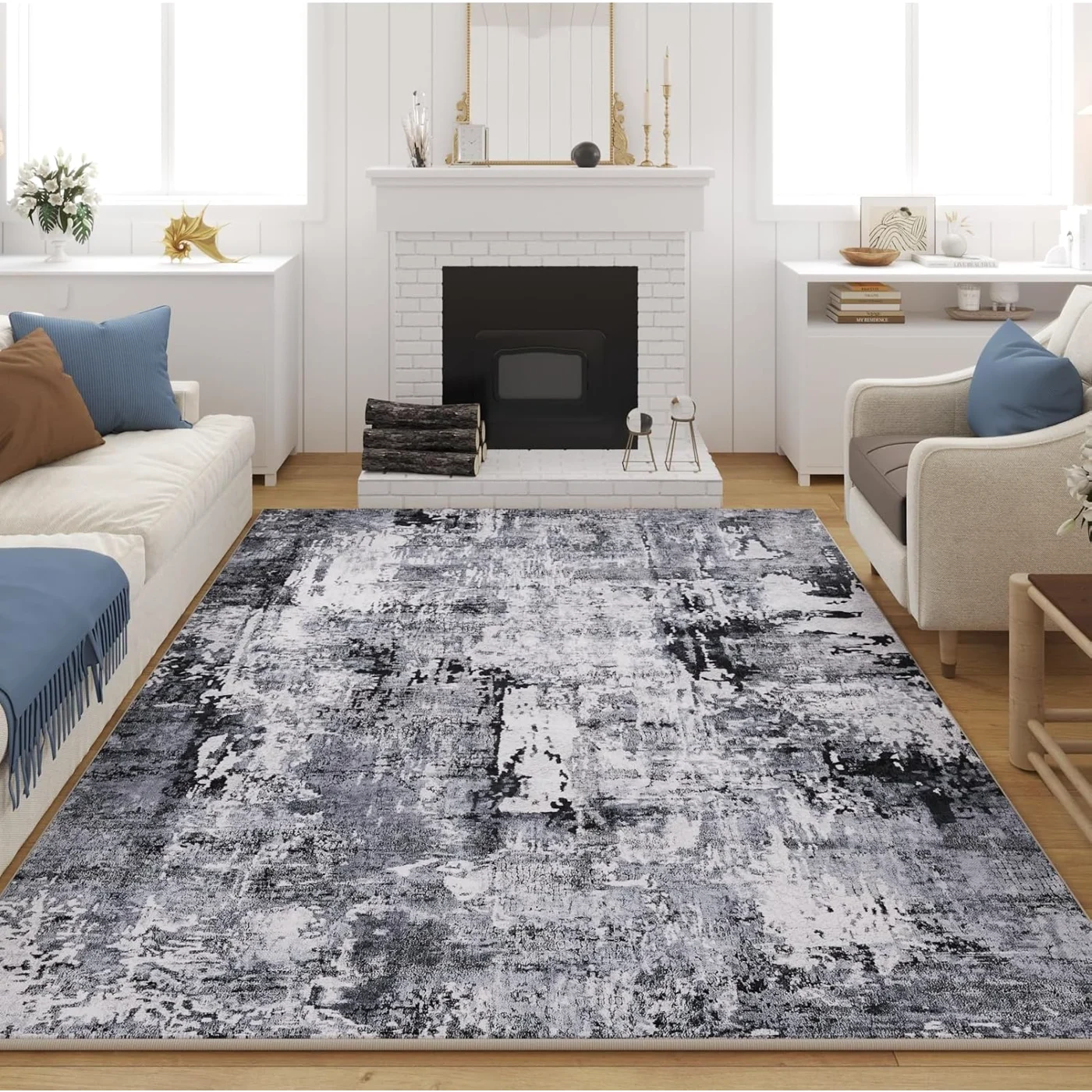 Abstract Area Rug, Grey 9' × 12'