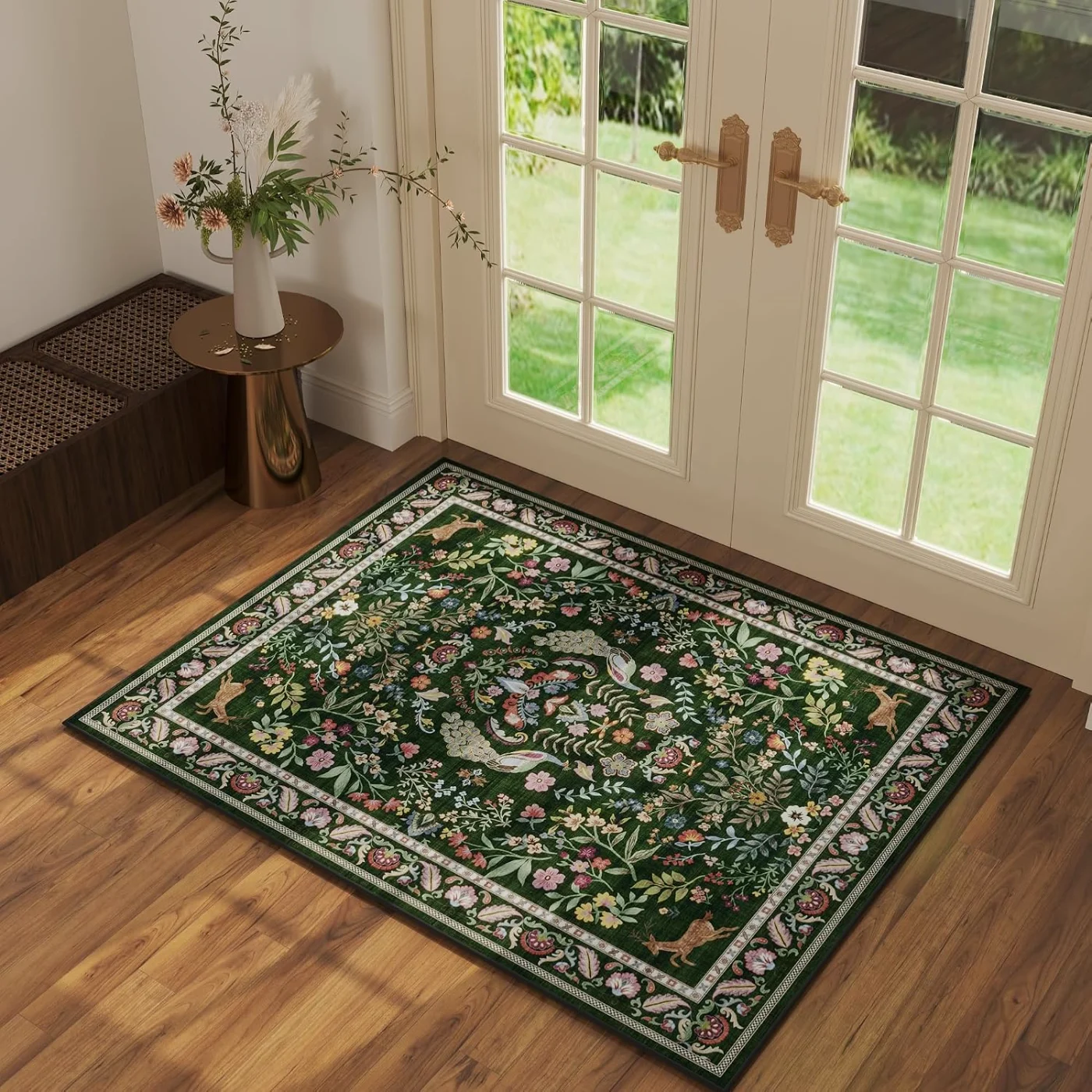 Floral Area Rug, Green 5' × 7'
