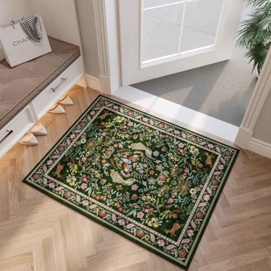 Floral Area Rug, Green 3' × 5', view 3