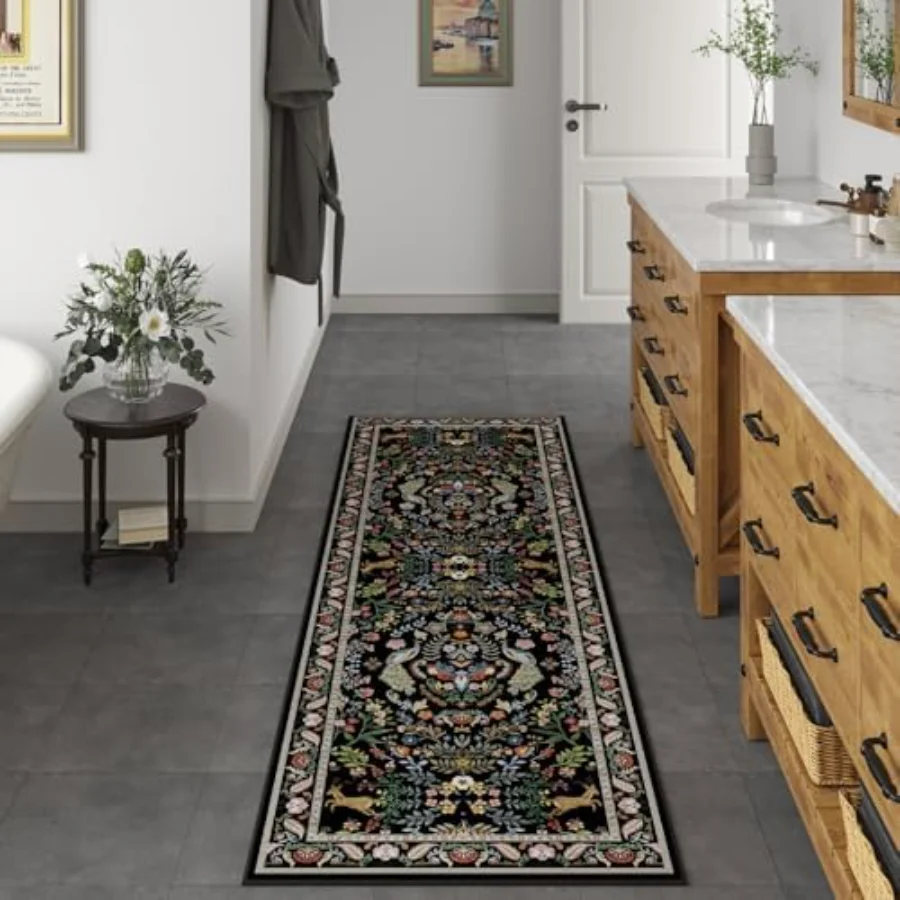 Floral Area Rug, Black 9' × 12', view 3