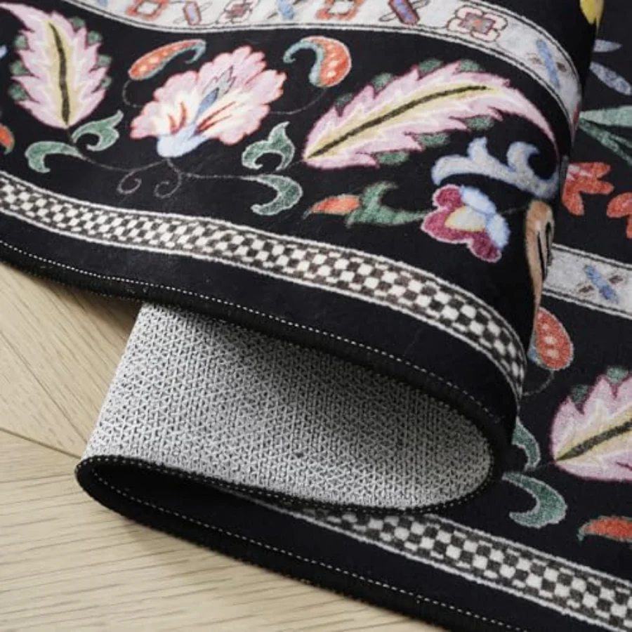 Floral Area Rug, Black 9' × 12', view 4