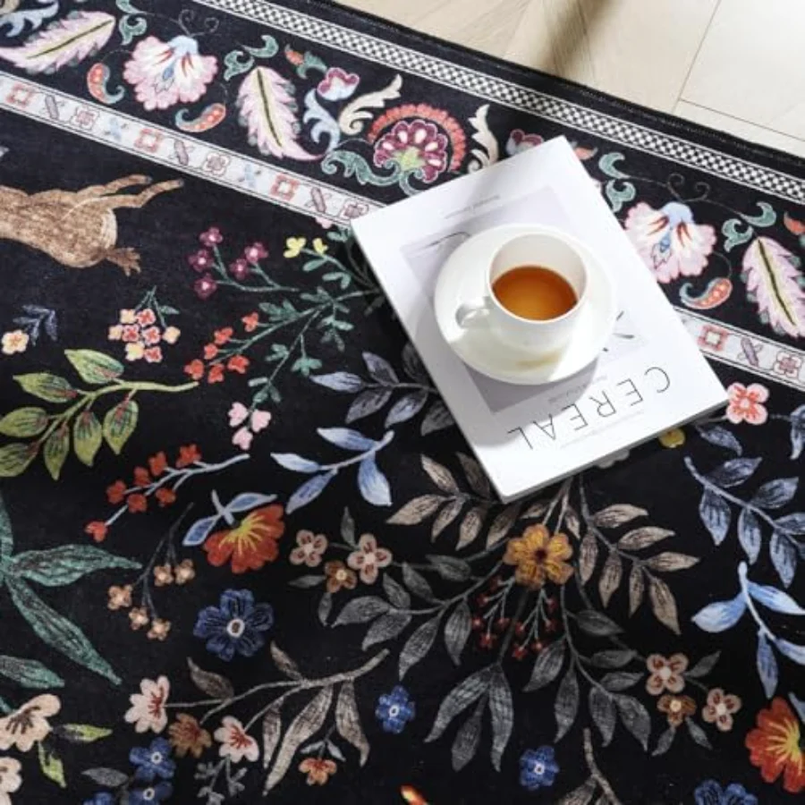 Floral Area Rug, Black 9' × 12', view 6