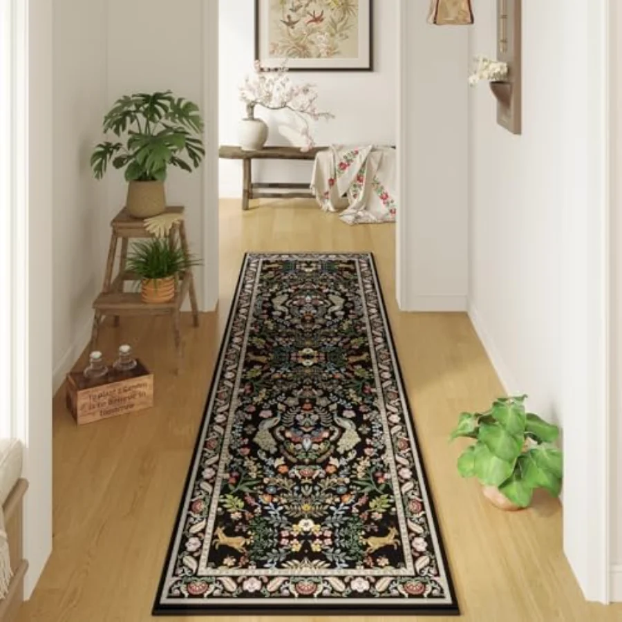 Floral Area Rug, Black 5' × 7', view 2
