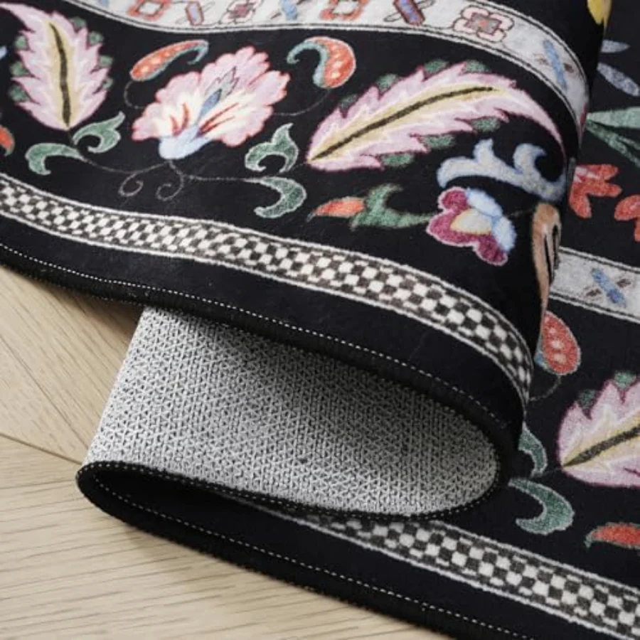 Floral Area Rug, Black 5' × 7', view 4