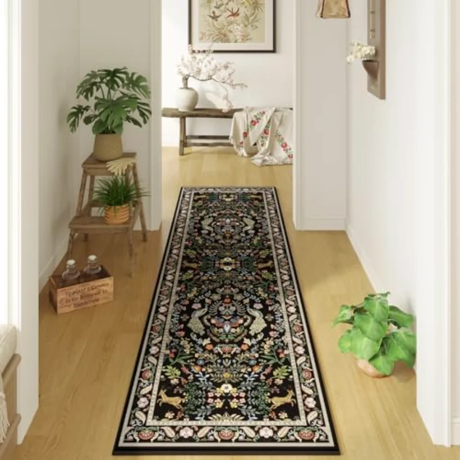 Floral Area Rug, Black 4' × 6', view 2