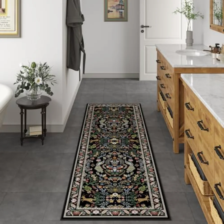 Floral Area Rug, Black 4' × 6', view 3