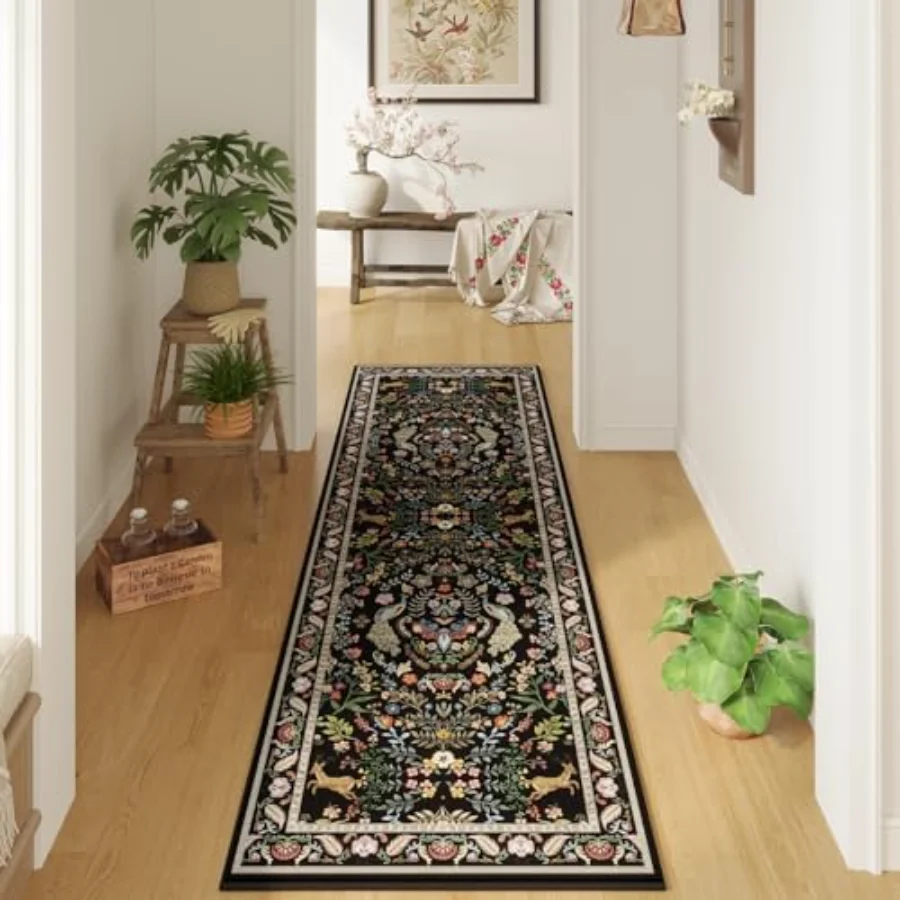 Floral Area Rug, Black 3' × 5', view 2