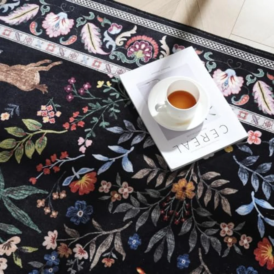 Floral Area Rug, Black 3' × 5', view 6