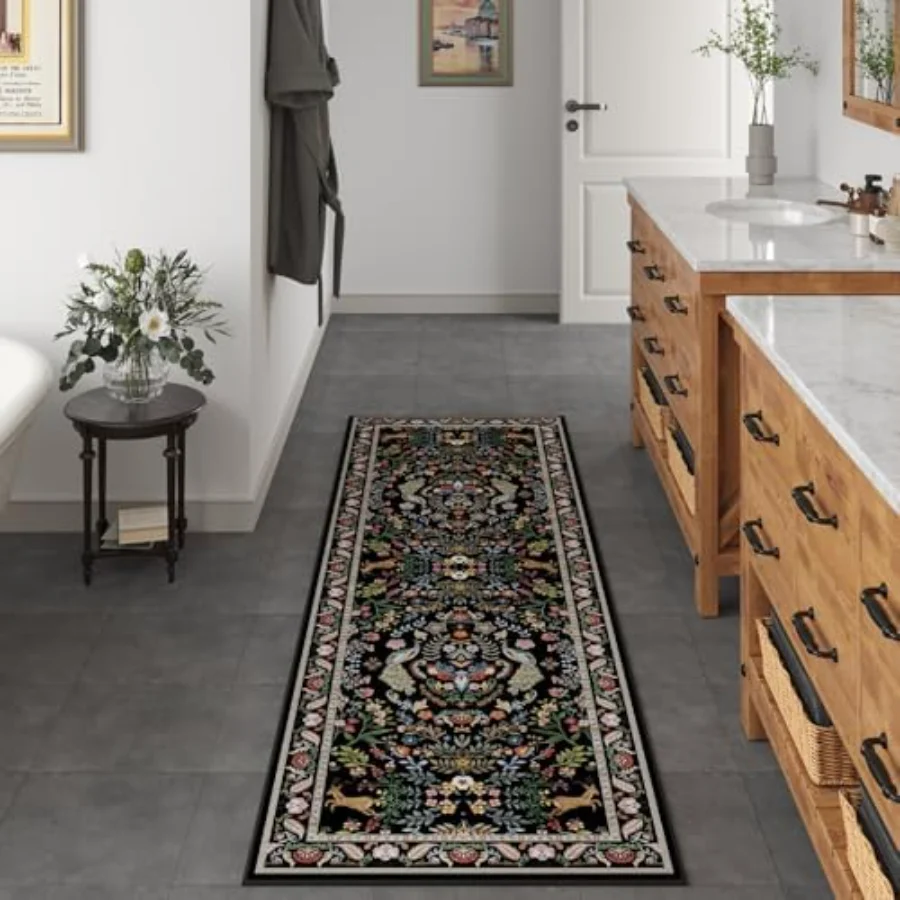 Floral Runner, Black 2' × 6', view 3