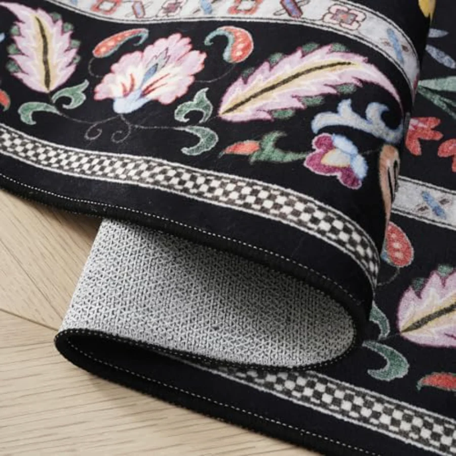 Floral Runner, Black 2' × 6', view 4
