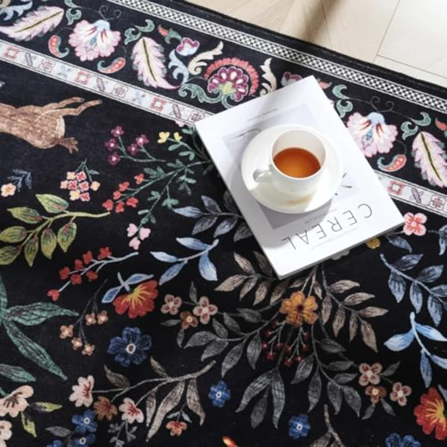 Floral Runner, Black 2' × 6', view 6