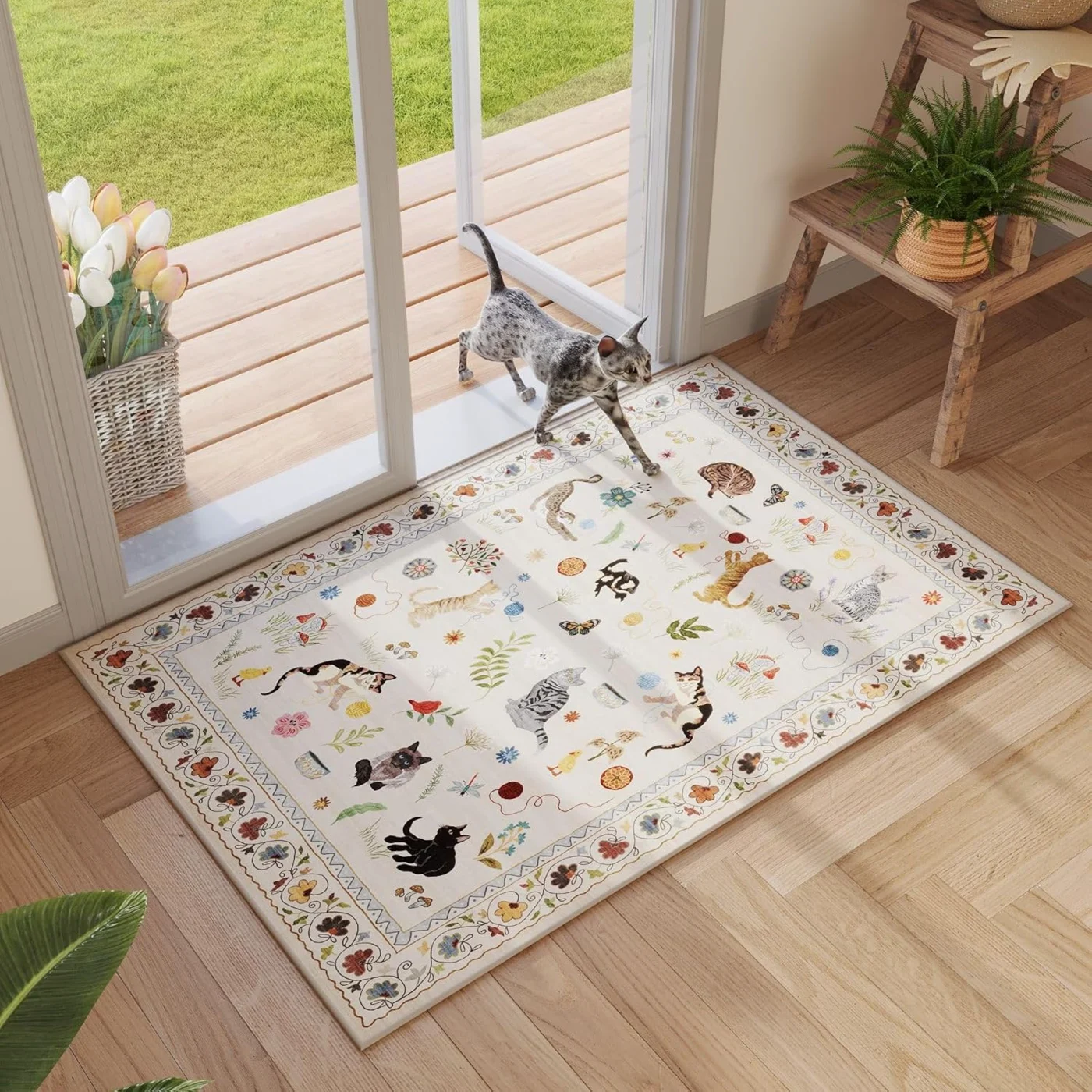 Floral Area Rug, Blue 5' × 7'