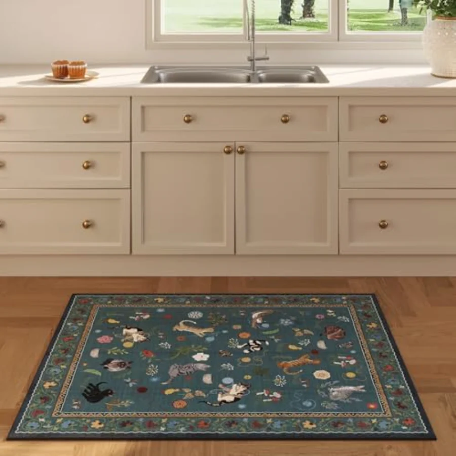 Cat Area Rug, Blue 3' × 5', view 4