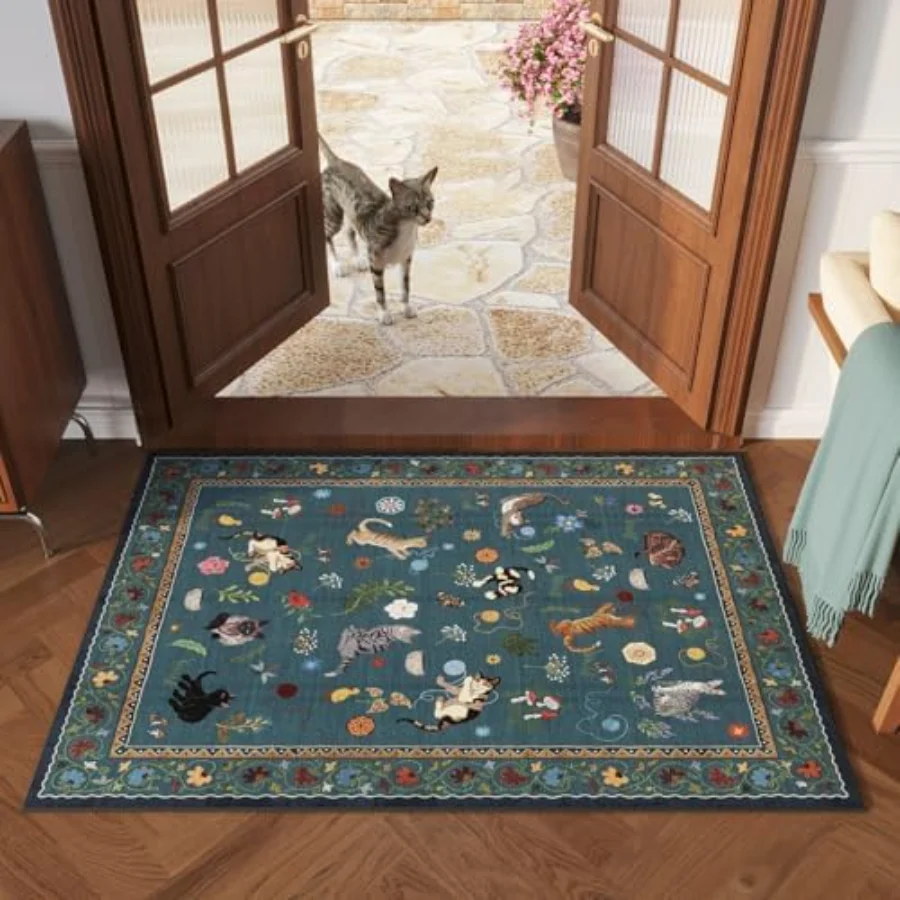 Cat Area Rug, Blue 5' × 7', view 2