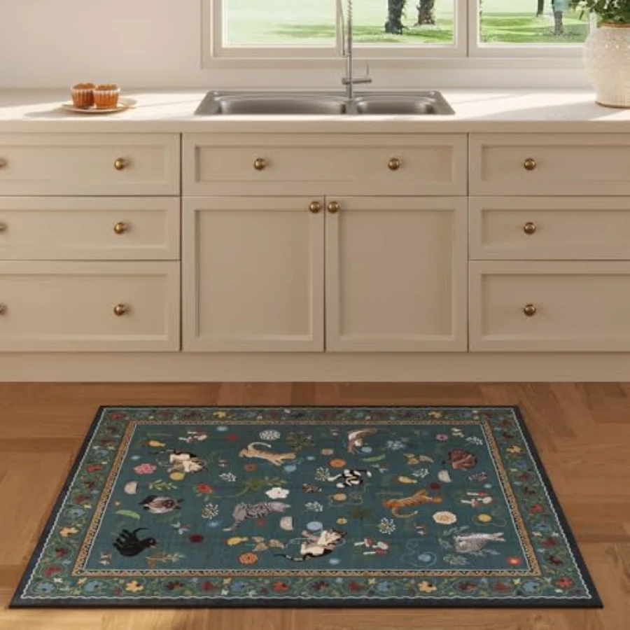 Cat Area Rug, Blue 5' × 7', view 4