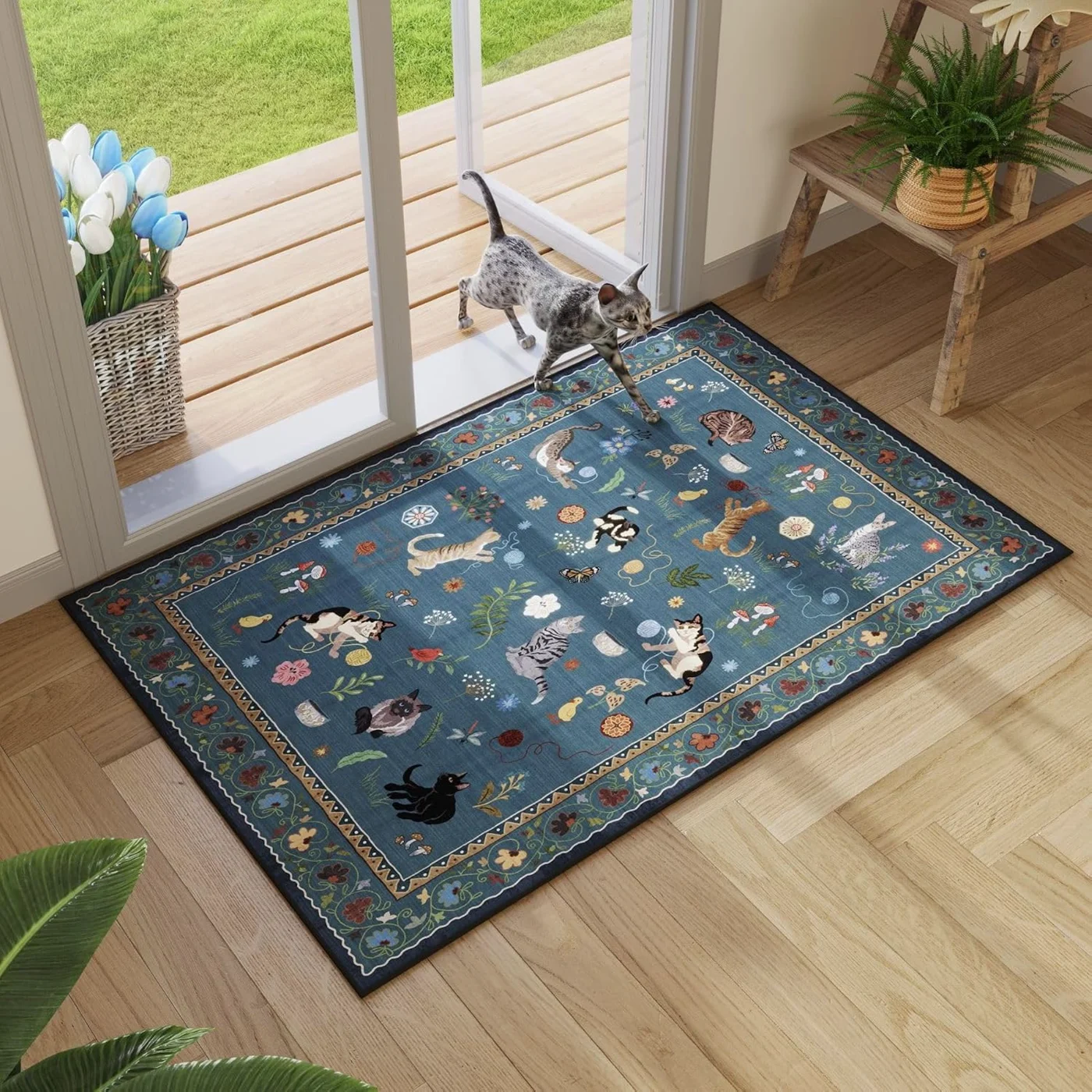 Cat Doormat, Blue 2' × 3'