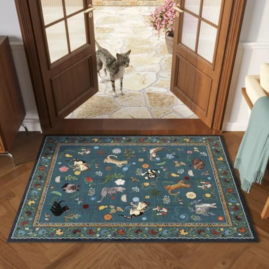 Cat Doormat, Blue 2' × 3', view 2