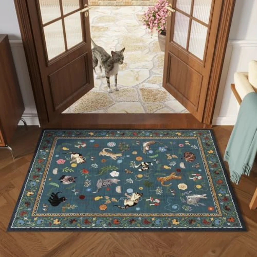 Cat Area Rug, Blue 4' × 6', view 2