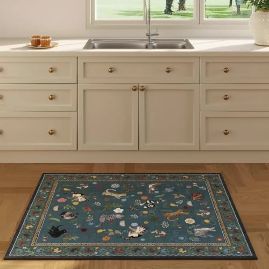 Cat Area Rug, Blue 4' × 6', view 4