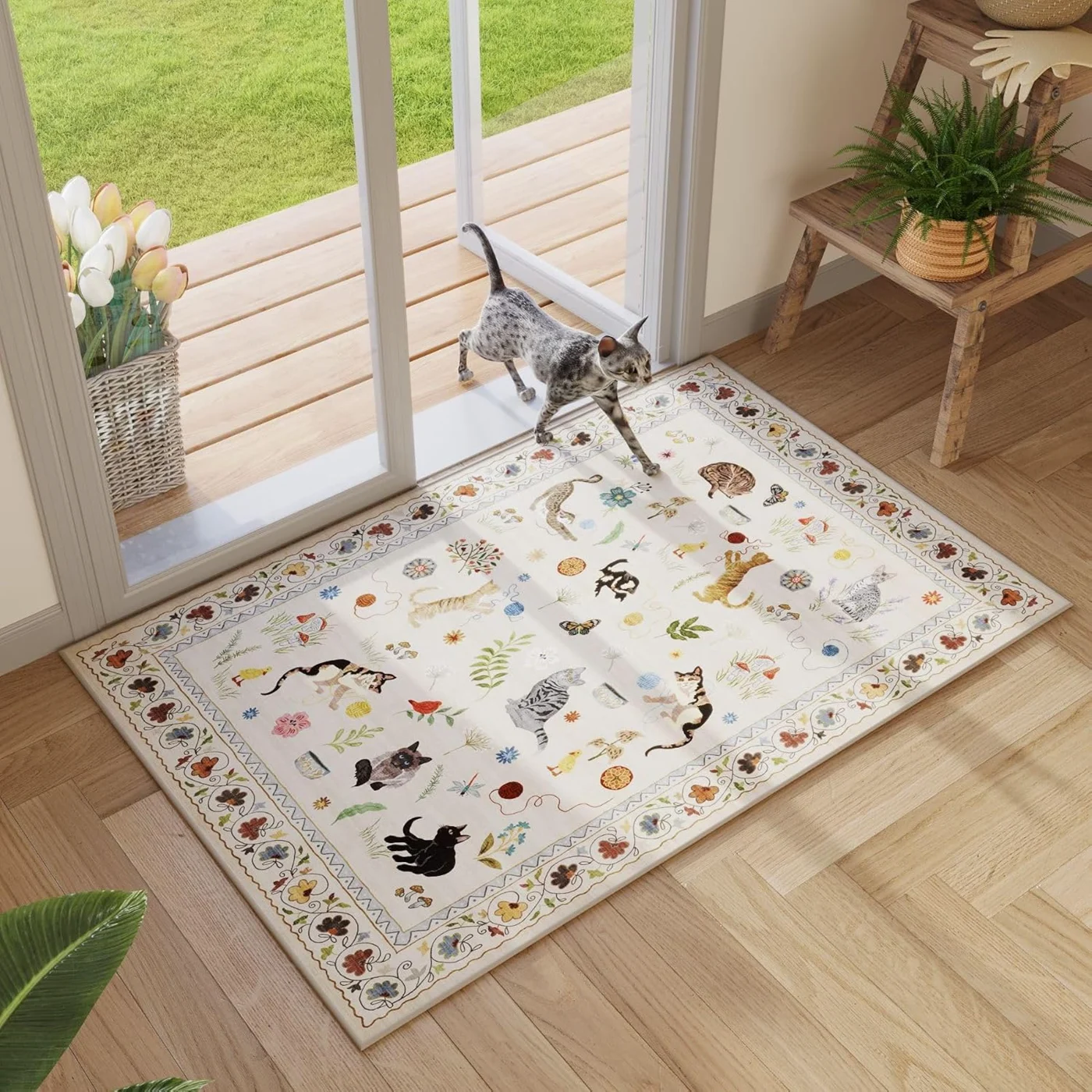 Cat Area Rug, Blue 8' × 10'