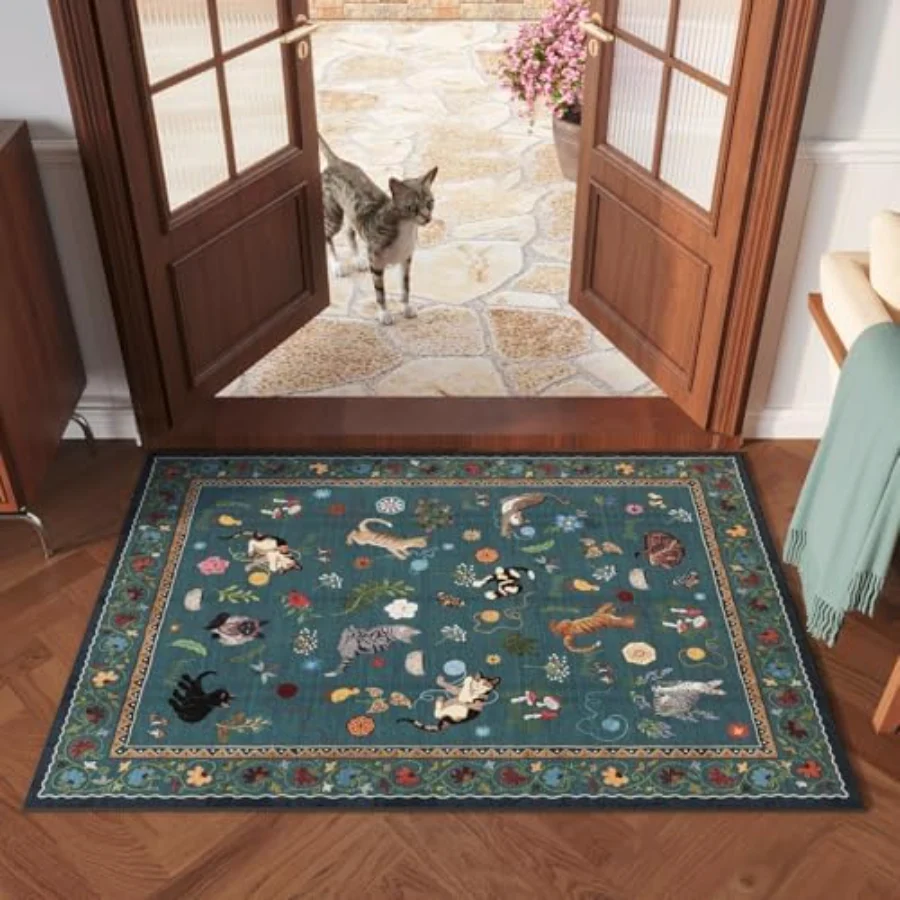 Cat Area Rug, Blue 8' × 10', view 2