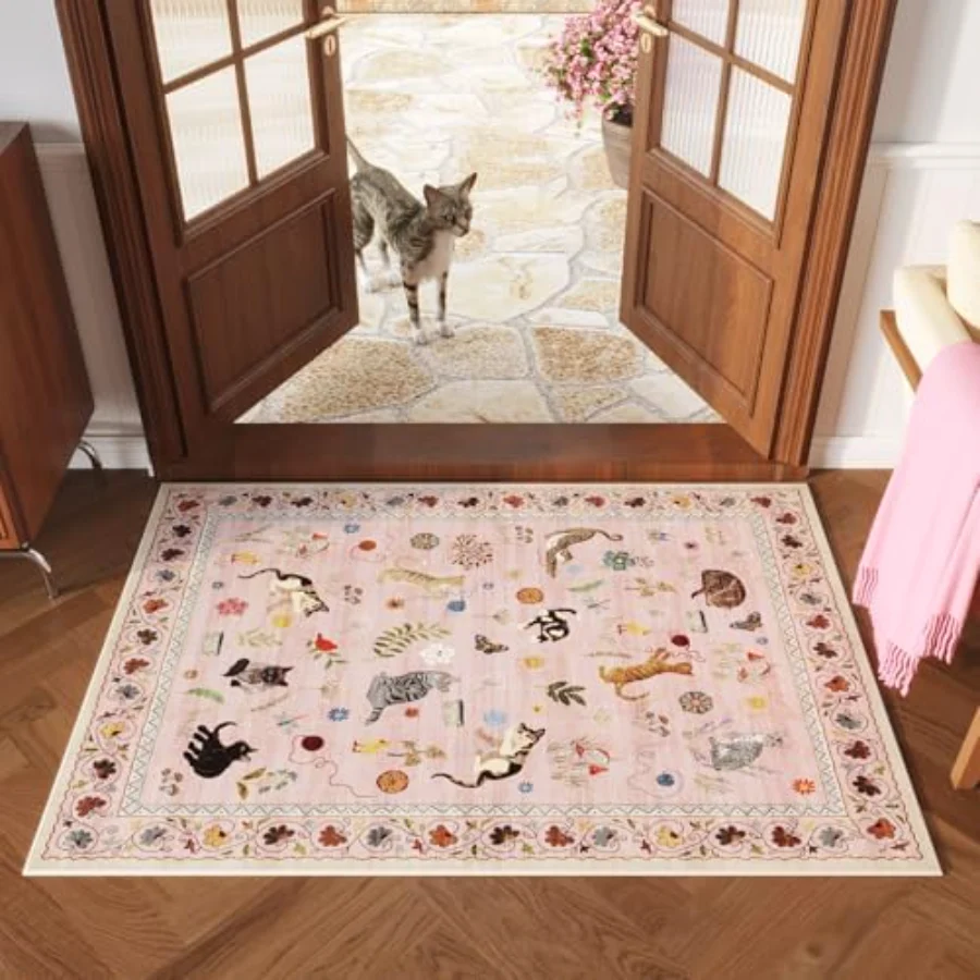Cat Area Rug, Pink 5' × 7', view 2