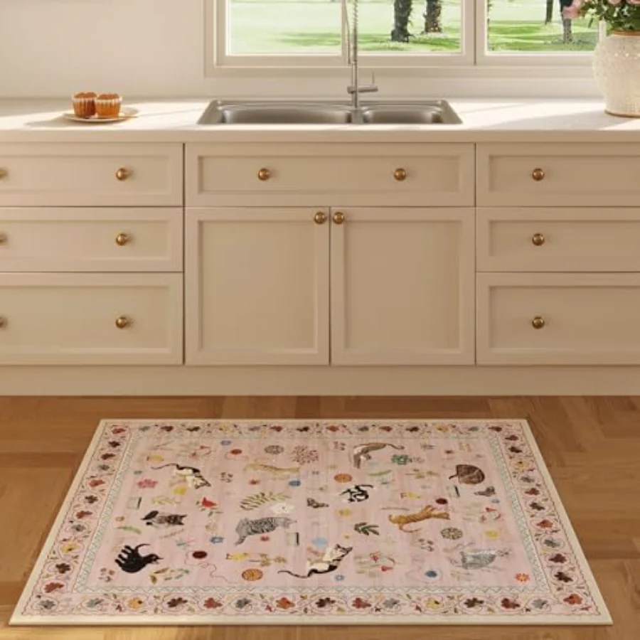 Cat Area Rug, Pink 5' × 7', view 4