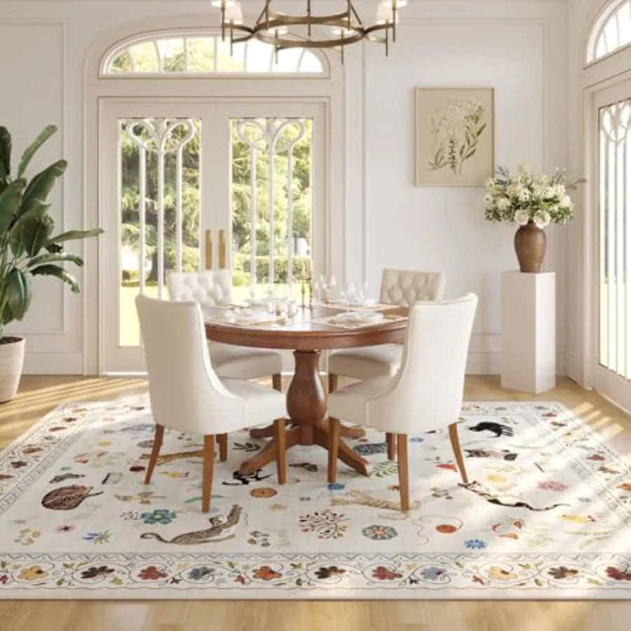 Cat Area Rug, Beige 5' × 7', view 4