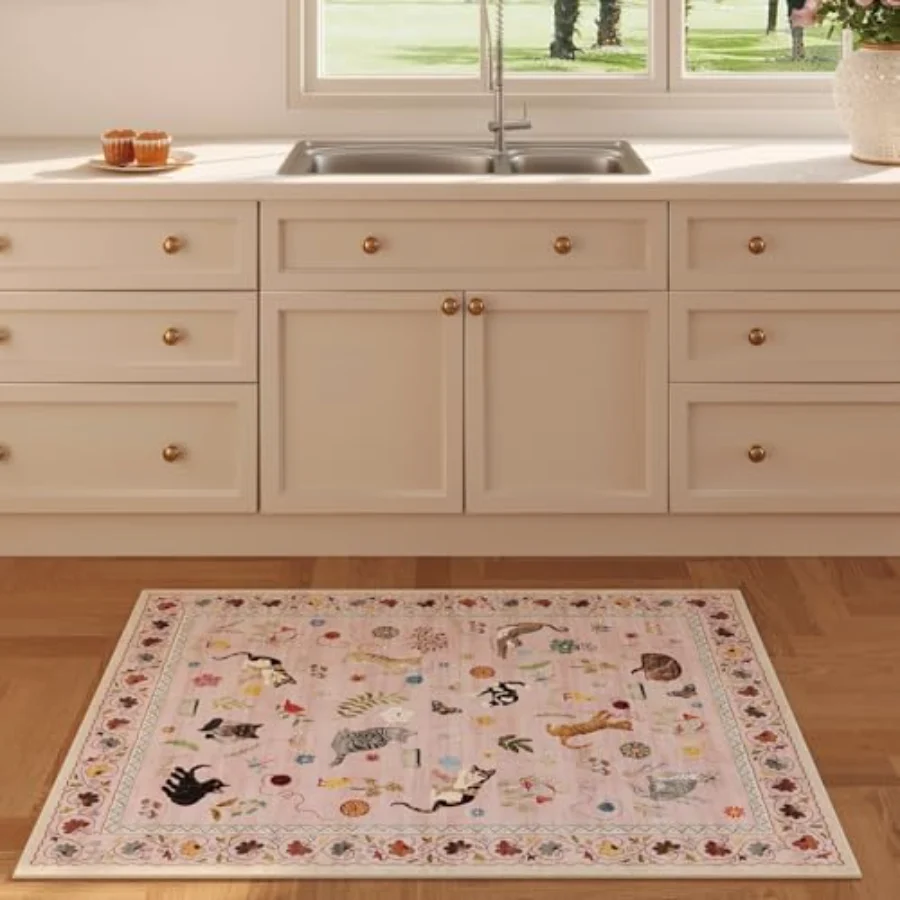Cat Area Rug, Pink 4' × 6', view 4