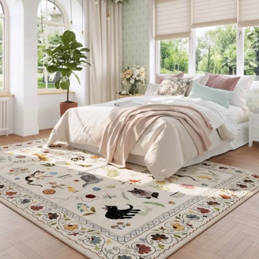 Cat Round Rug, Beige 6' round, view 3