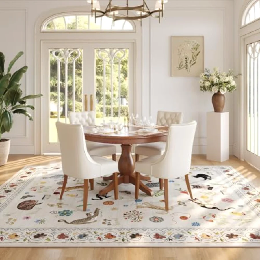 Cat Round Rug, Beige 6' round, view 4