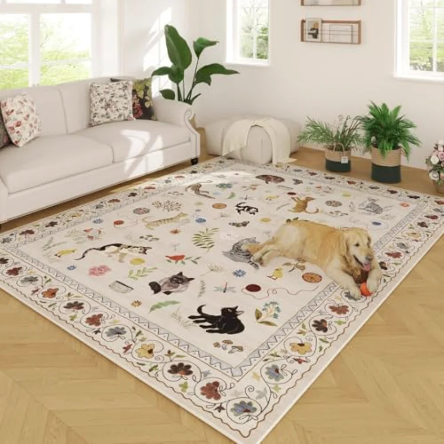 Cat Area Rug, Beige 8' × 10', view 2