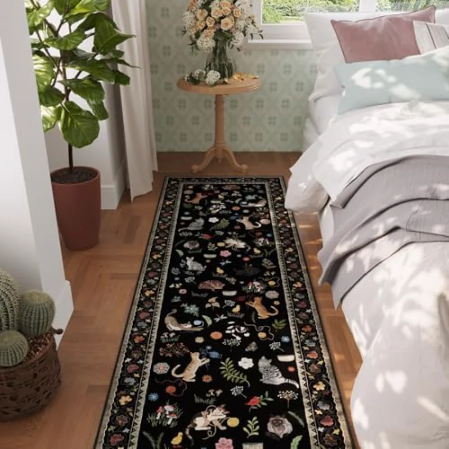 Cat Area Rug, Black 5' × 7', view 3