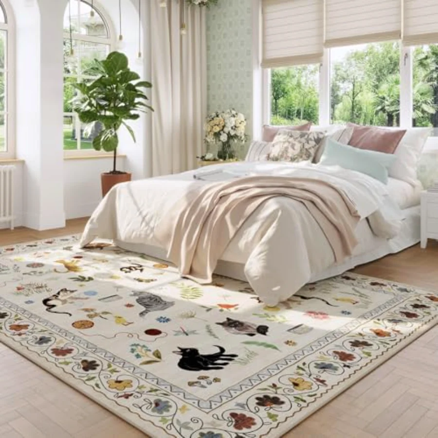 Cat Round Rug, Beige 4' round, view 3