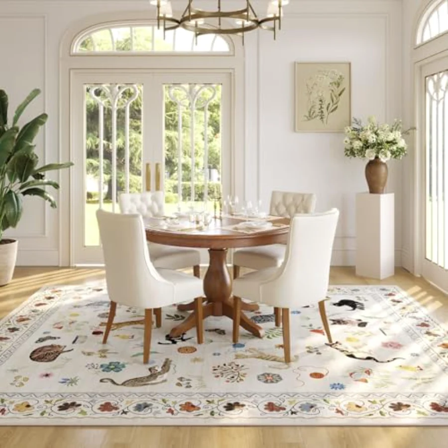 Cat Round Rug, Beige 4' round, view 4