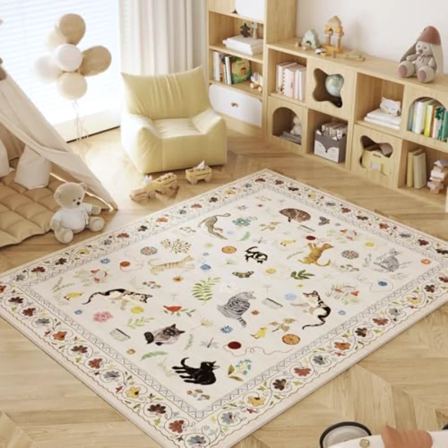 Cat Round Rug, Beige 4' round, view 5