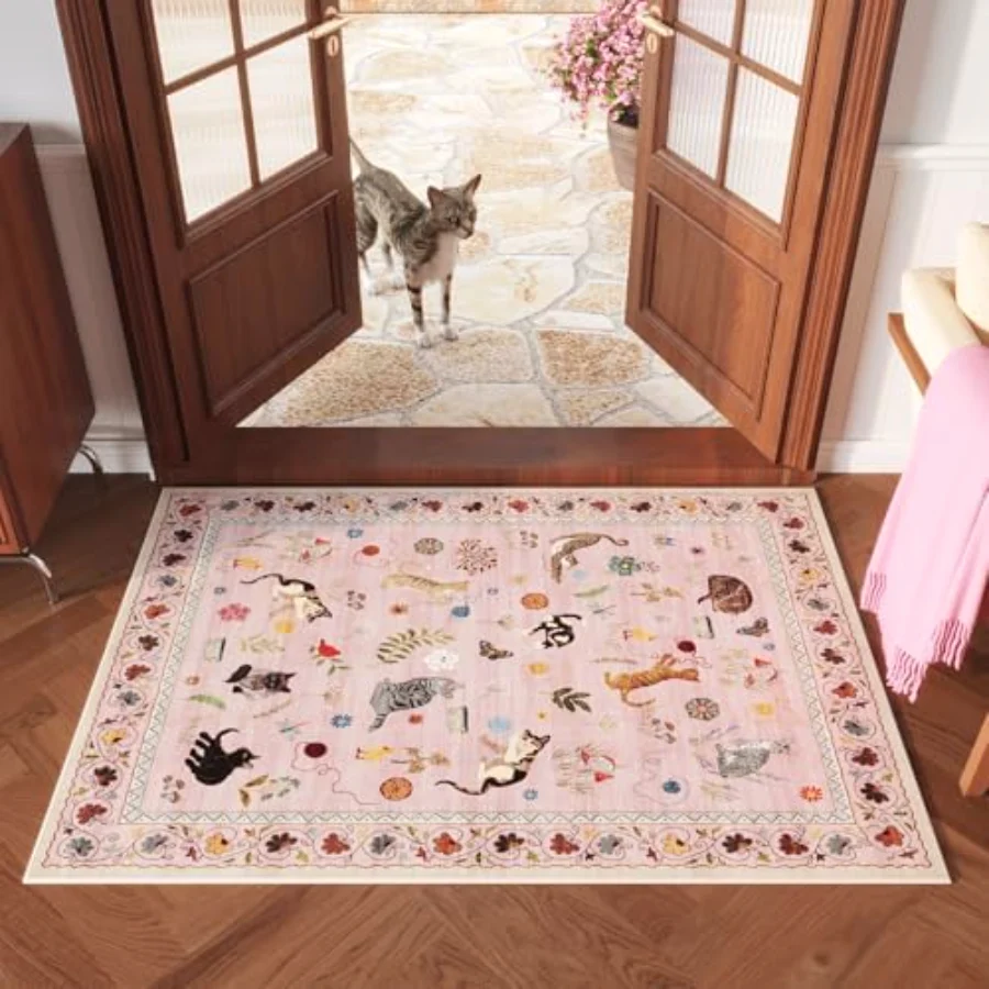 Cat Area Rug, Pink 3' × 5', view 2