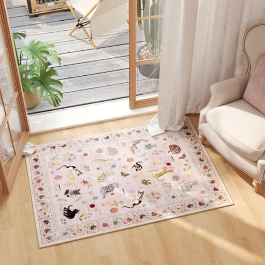 Cat Area Rug, Pink 3' × 5', view 3