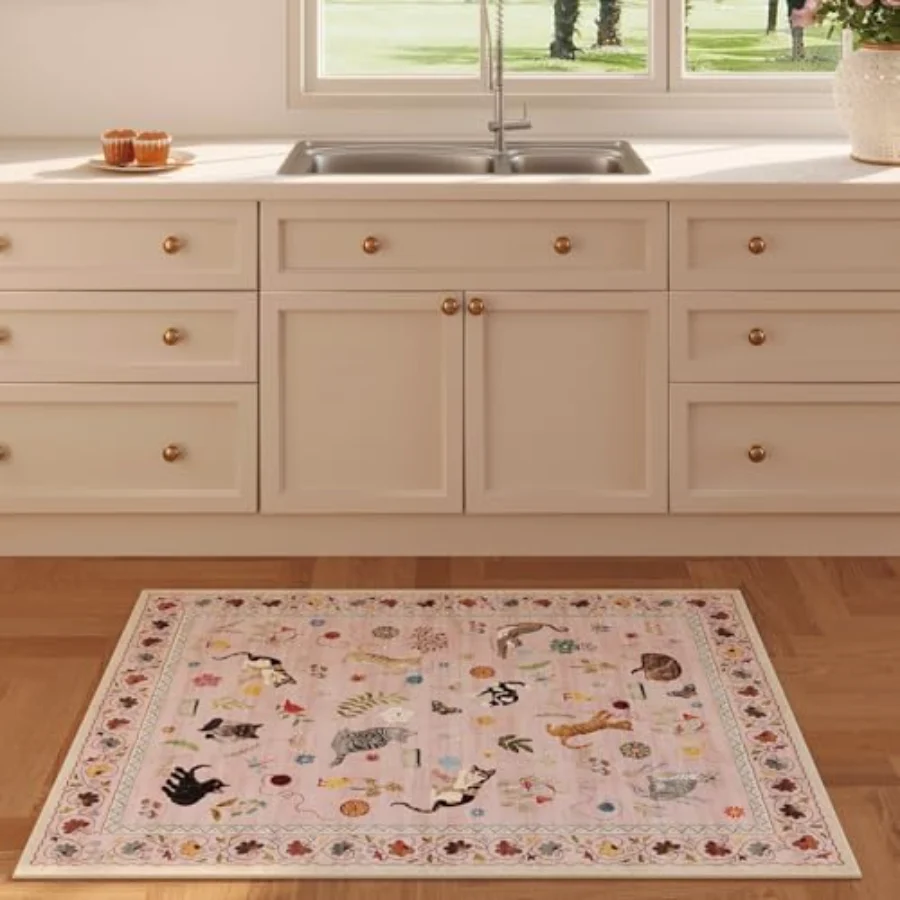 Cat Area Rug, Pink 3' × 5', view 4