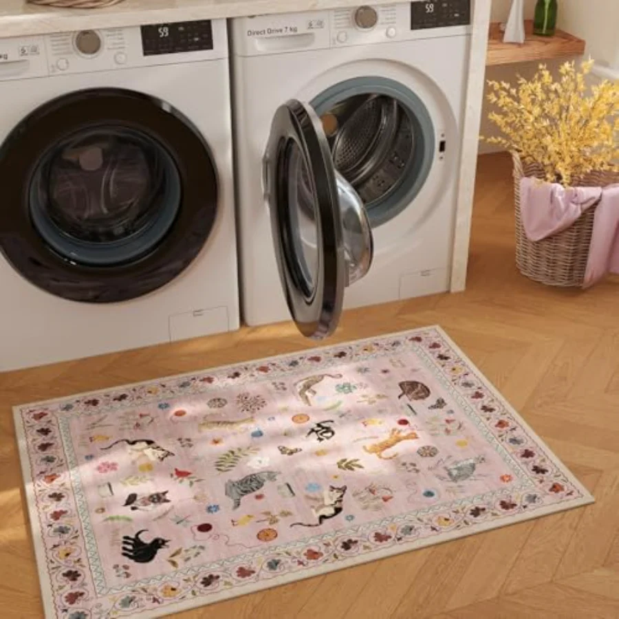 Cat Area Rug, Pink 3' × 5', view 5