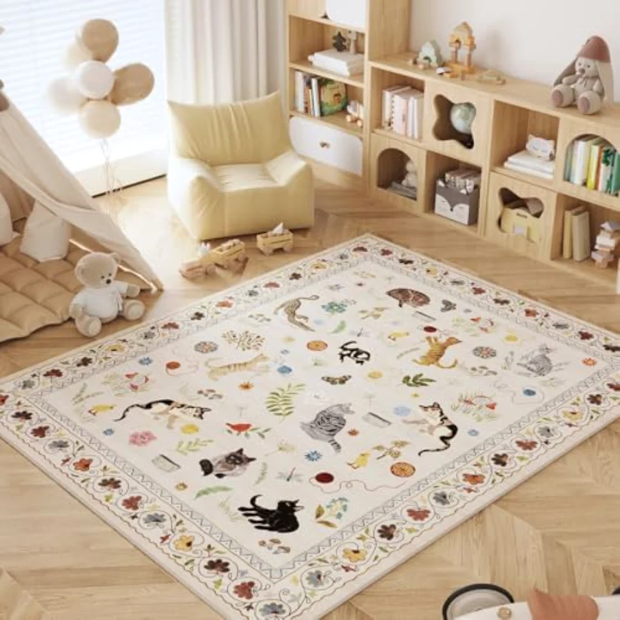 Cat Area Rug, Beige 9' × 12', view 5