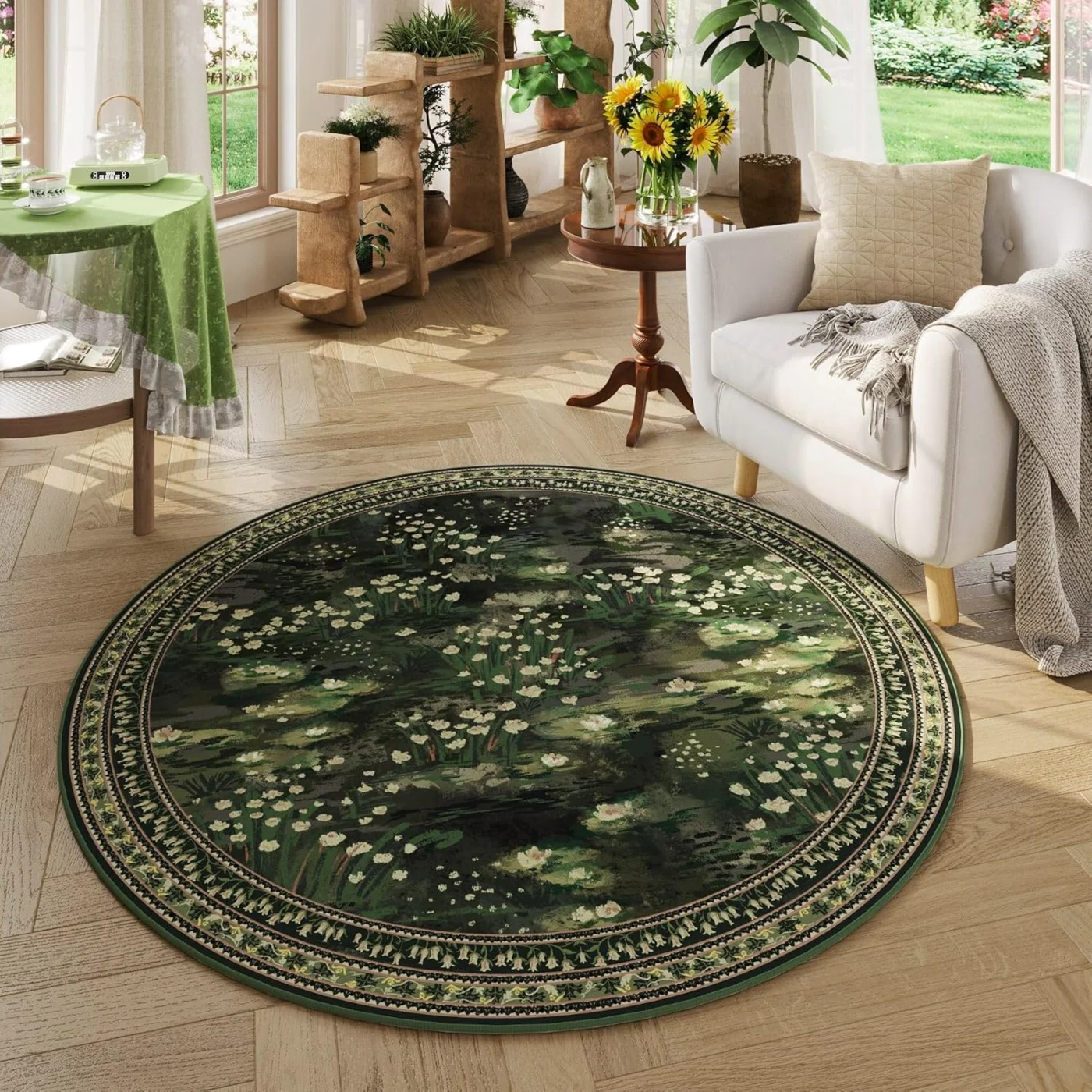Abstract Area Rug, Green 8' × 10'