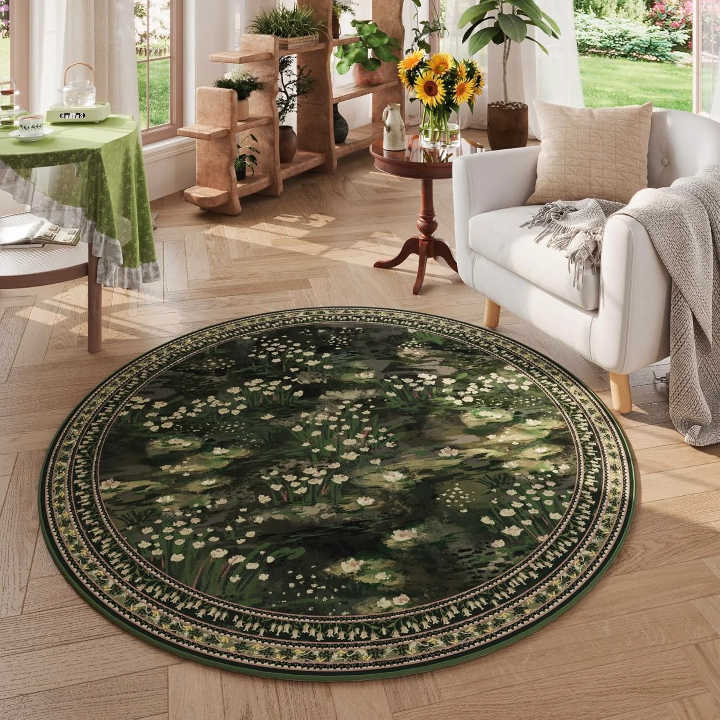 Abstract Area Rug, Green 5' × 7'