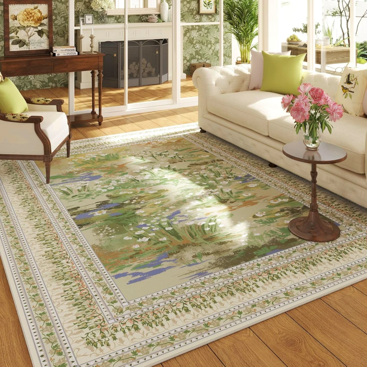 Abstract Area Rug, Beige 5' × 7'