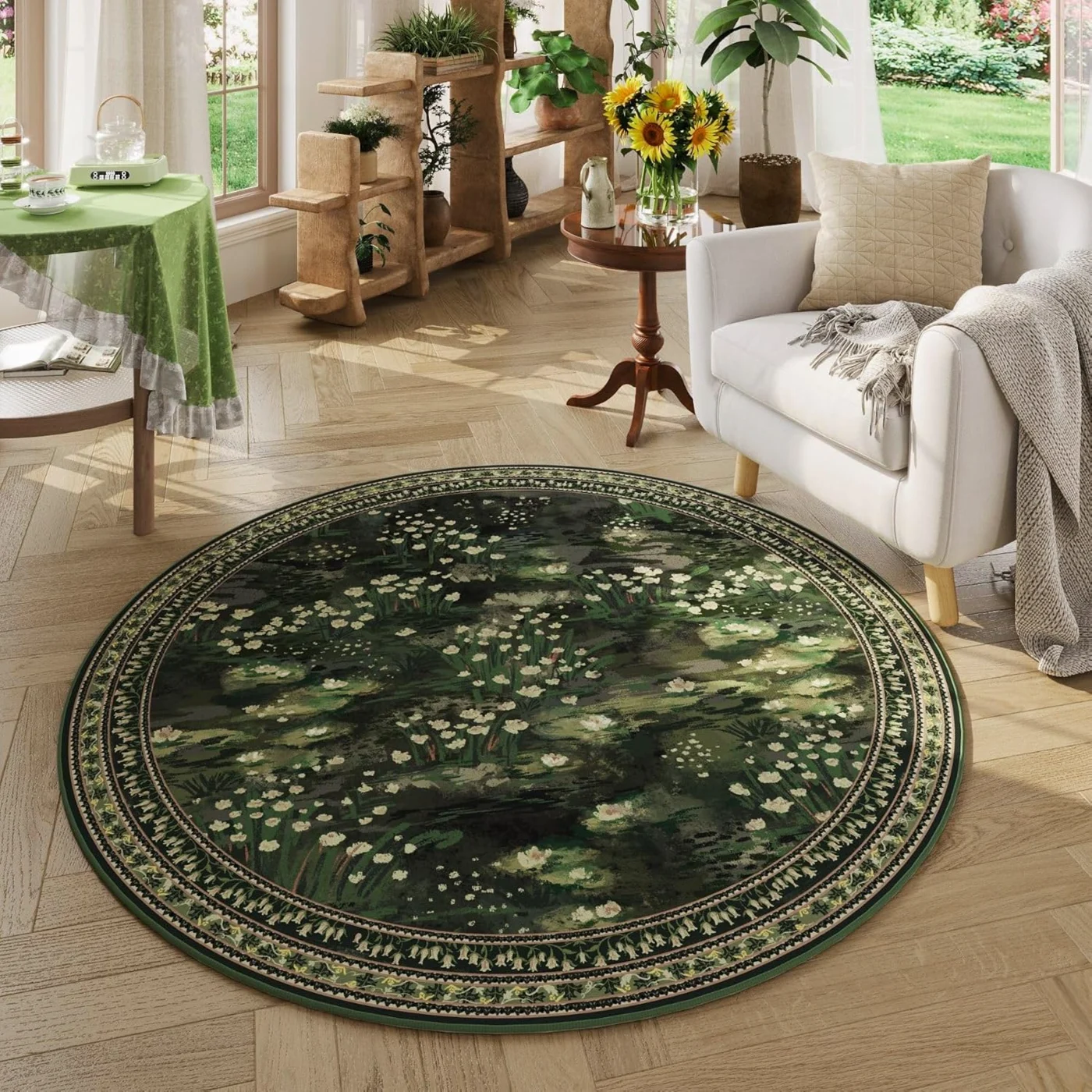 Abstract Area Rug, Green 3' × 5'