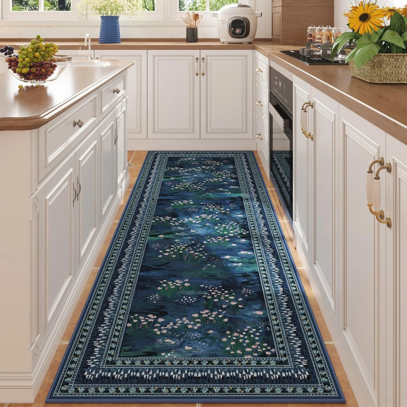 Abstract Area Rug, Blue 5' × 7'